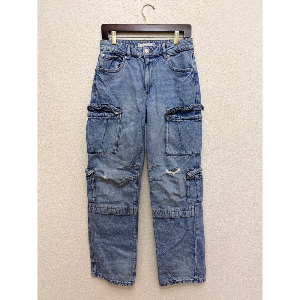 Garage High Rise Cotton Cargo Straight Leg Jeans, Size 3/26
